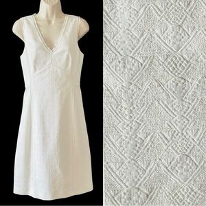 Rebecca Taylor Sheath Sleeveless V-neck Printed Dress Women's Size 4 Ivory Cream